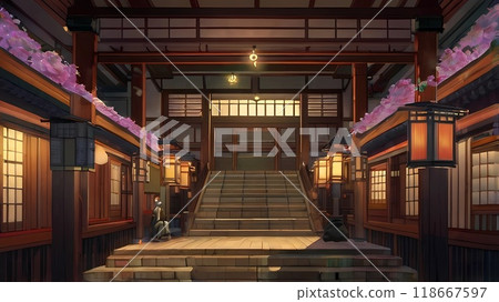 Game background: Japanese Kabukiza theater-style entrance at night 118667597