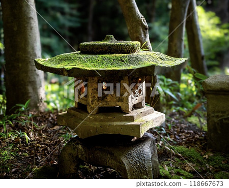 花園裡安裝的石燈籠被點亮。 118667673