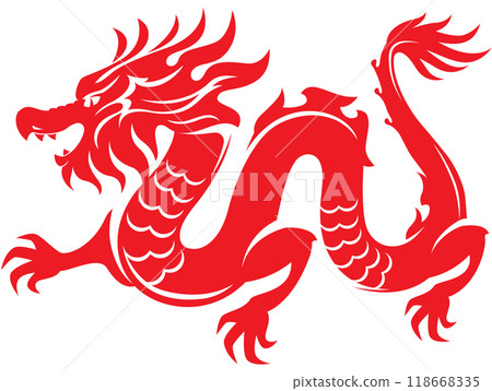 Dragon vector illustration in red Dragon vector illustration in red 118668335