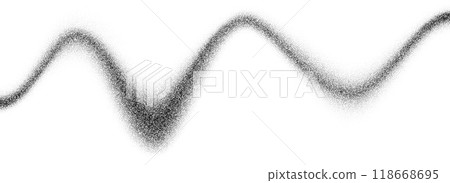Wavy grain gradient texture. Black stippled flowing line background. Undulate sandy backdrop with speckles, particles, granules. Grunge noise dotted work wallpaper for banner, poster, brochure. Vector 118668695