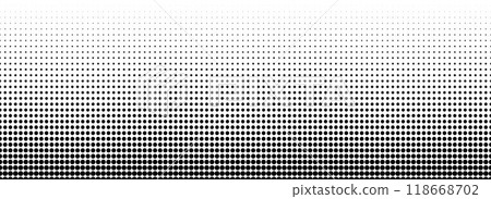 Dotted halftone gradient texture. Fading polka dot background. Repeated dots gradation pattern background. Black vanishing comic pop art overlay backdrop. Halftone raster effect wallpaper. Vector 118668702