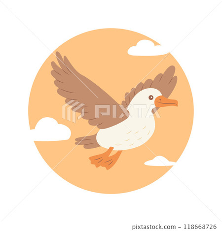 Cute Albatross Bird Animal Flying Free Flapping Wings with Sun in Bright Sky Cute Albatross Bird Animal Flying Free Flapping Wings with Sun in Bright Sky 118668726