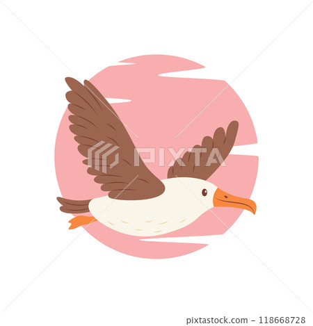 Cute Albatross Bird Animal Flying Free Flapping Wings in Bright Sky 118668728
