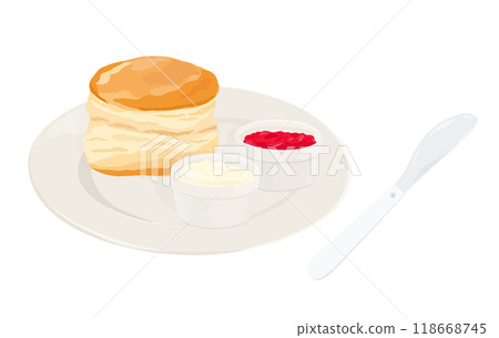 A plate of scones, jam and clotted cream 118668745
