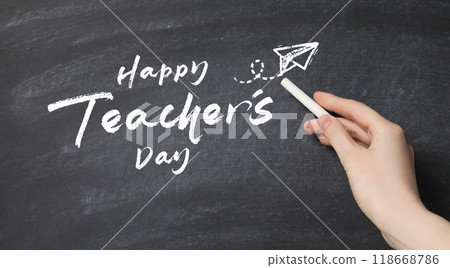 Inscription on a black school board: "Happy Teacher's Day!" Inscription on a black school board: "Happy Teacher's Day!" 118668786