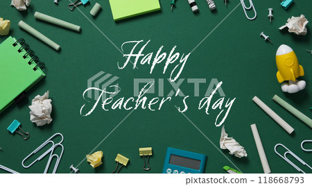 The inscription on the green school board: "Happy teacher's day!" 118668793