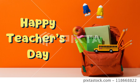 Inscription on an orange background: "Happy Teacher's Day!" 118668822