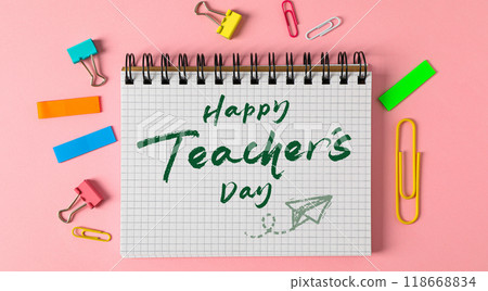 Inscription on a pink background: "Happy Teacher's Day!" 118668834
