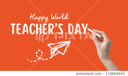 Inscription on an orange background: "Happy Teacher's Day!" 118668841