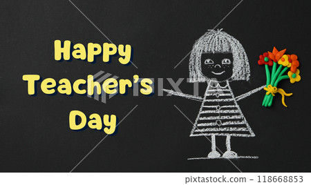 Inscription on a black school board: "Happy Teacher's Day!" 118668853