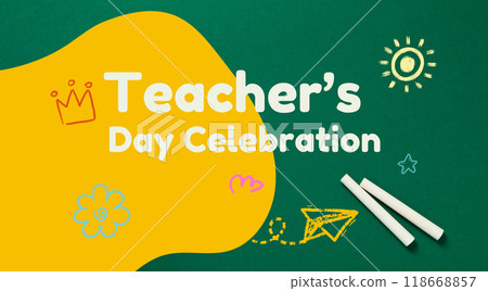 The inscription on the green school board: "Happy teacher's day!" 118668857