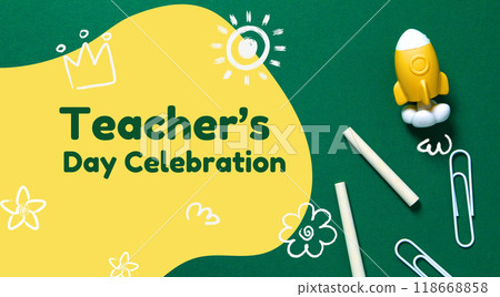 The inscription on the green school board: "Happy teacher's day!" 118668858