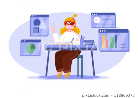 Girl Enjoying Study Using VR Tech Girl Enjoying Study Using VR Tech 118669375