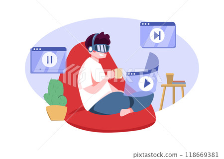 Man Watching Video Using Virtual Reality 118669381