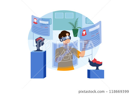 Man Looking At NFT Art Using VR Man Looking At NFT Art Using VR 118669399