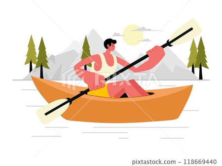 People Enjoying Rowing Vector Illustration with Canoes and Sailing on a River or Lake in Active Water Sports in a Flat Style Cartoon Background 118669440