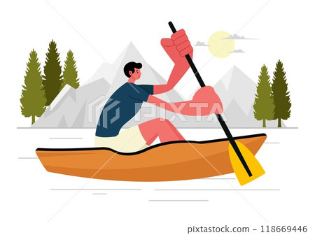 People Enjoying Rowing Vector Illustration with Canoes and Sailing on a River or Lake in Active Water Sports in a Flat Style Cartoon Background People Enjoying Rowing Vector Illustration with Canoes and Sailing on a River or Lake in Active Water Sports in a Flat Style Cartoon Background 118669446