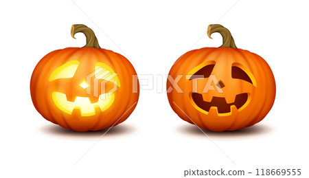 Carved pumpkins lit and dark realistic color icons set Carved pumpkins lit and dark realistic color icons set 118669555
