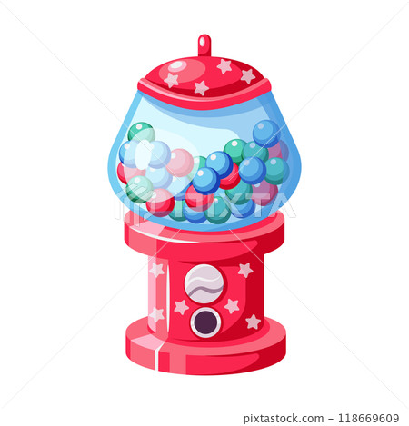 Colorful gumball vending machine with sweets flat color icon 118669609