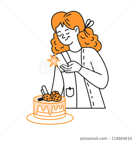 Woman taking photos of cake on smartphone line vector icon 118669610