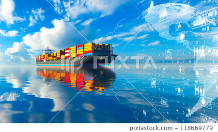 Futuristic cargo ship, high tech transportation and international commerce 118669779