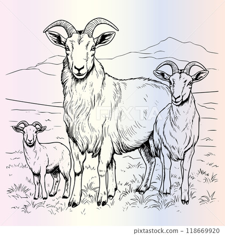 Family Of Goats Coloring Pages Drawing For Kids Family Of Goats Coloring Pages Drawing For Kids 118669920