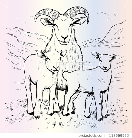 Family Of Goats Coloring Pages Drawing For Kids Family Of Goats Coloring Pages Drawing For Kids 118669923