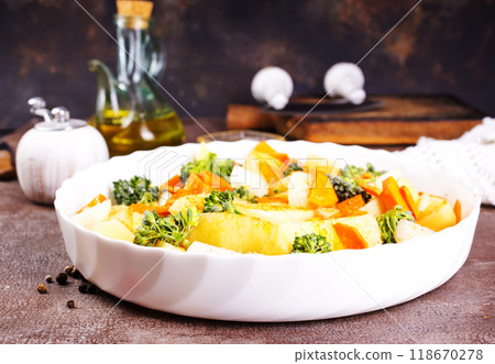 mixed vegetables sauteed butter and spices on plate mixed vegetables sauteed butter and spices on plate 118670278