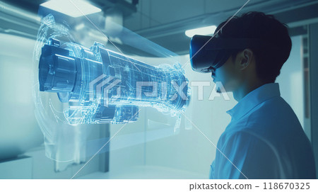 Engineer wearing VR goggles 118670325