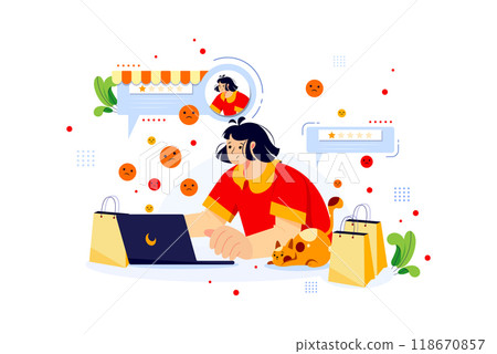 Customer Giving A Negative Review To The Product On Online Store Customer Giving A Negative Review To The Product On Online Store 118670857