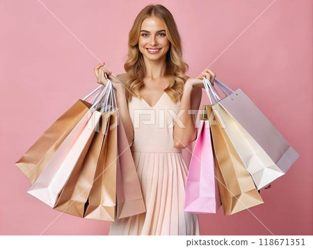 young happy woman with shopping bags 118671351