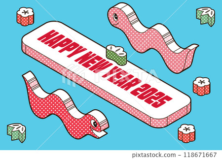 2025 New Year's card design 3D isometric cute snake illustration 2025 New Year's card design 3D isometric cute snake illustration 118671667