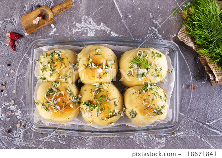 garlic bread stuffed with cheese, baked buns with garlic garlic bread stuffed with cheese, baked buns with garlic 118671841