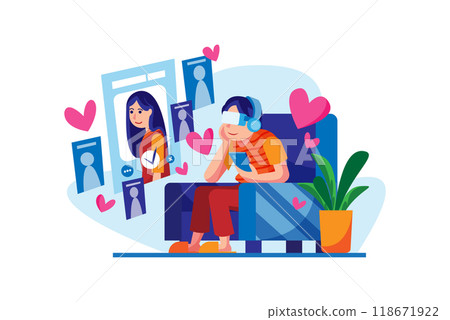 Man using dating app by VR Man using dating app by VR 118671922