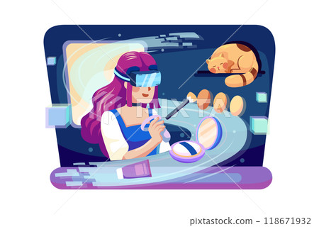 Girl doing makeup using VR tech 118671932