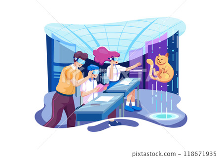 Students wearing VR glass Students wearing VR glass 118671935