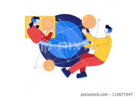 Businessman using VR headset with global communication technology 118671947