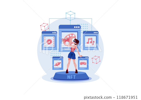 Girl working on Virtual NFT 118671951