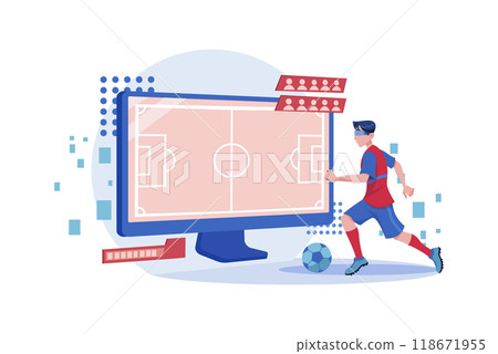 Boy playing football using VR Tech 118671955