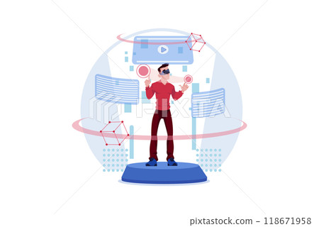 Man working on blockchain technology 118671958