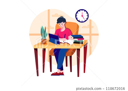 Boy studying online using tablet 118672016