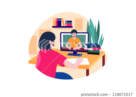 Woman watching video lecture on a laptop screen Woman watching video lecture on a laptop screen 118672017