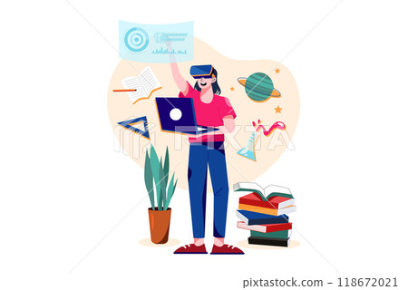 Girl student watching a virtual class on computer 118672021