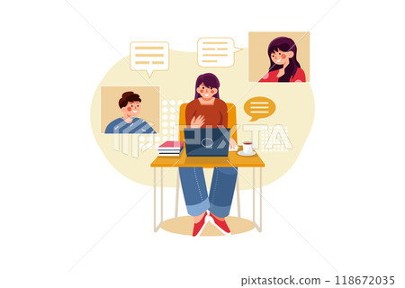 The woman learn communication skills with online class. The woman learn communication skills with online class. 118672035