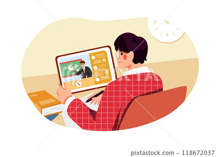 Boy studying online using tablet Boy studying online using tablet 118672037