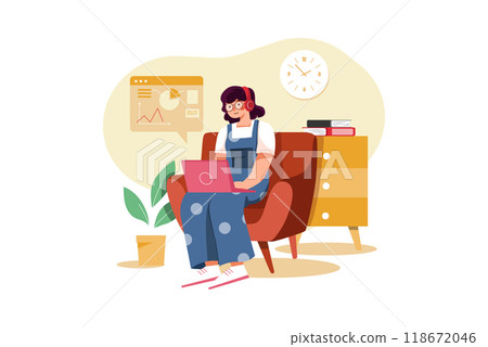 Young woman with glasses studying online 118672046