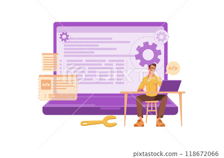 Young programmer concentrated on a working project Young programmer concentrated on a working project 118672066