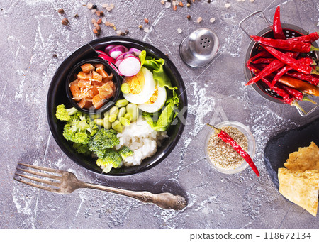 diet food in bowl, fresh dinner food diet food in bowl, fresh dinner food 118672134