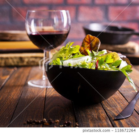 Healthy food for losing weight with salad leaves mix 118672264
