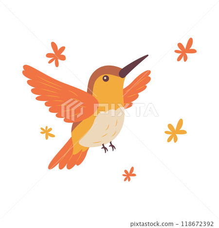 Cute Hummingbird Colibri Bird Flying with Leaves in Nature Park Cute Hummingbird Colibri Bird Flying with Leaves in Nature Park 118672392